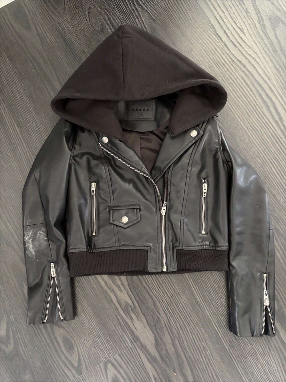 BlankNYC Kids Black Hooded Faux Leather Moto Jacket